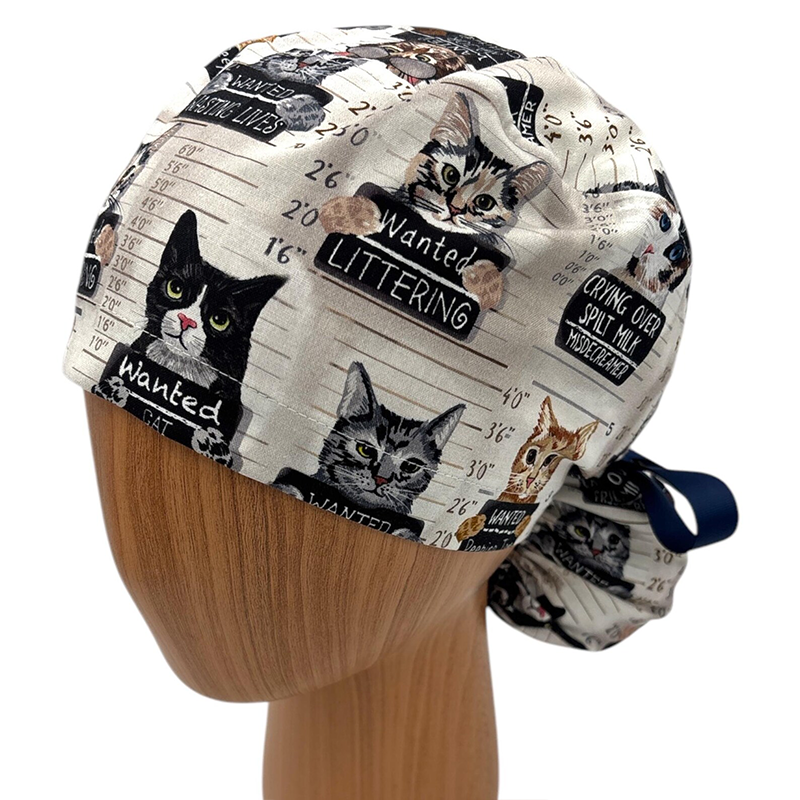 Cat Wanted Poster Pattern Nurse Scrub Cap