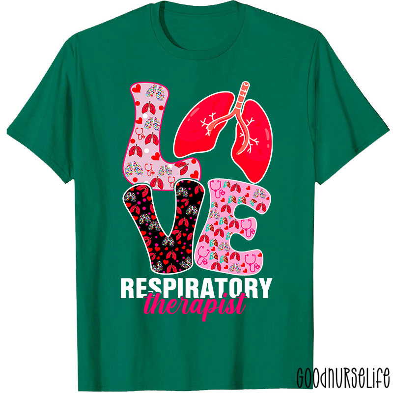 Valentine's Day Love Heart Respiratory Therapist Nurse T-shirt