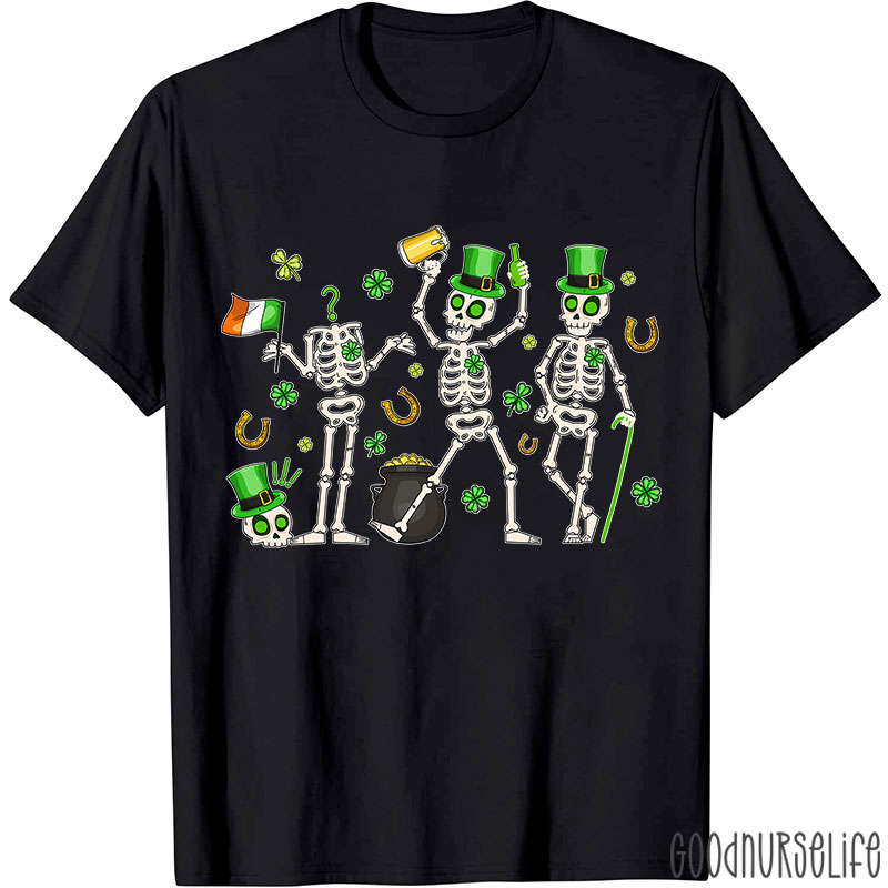 Lucky Skeleton Leprechauns Nurse T-Shirt