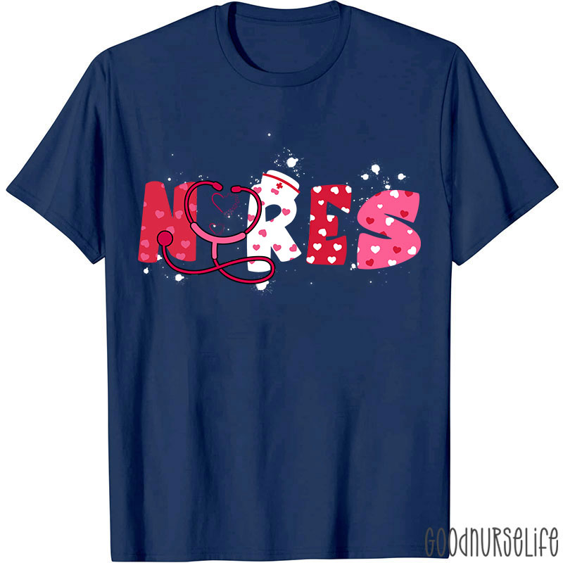 Pink Heart Valentine Vibes Nurse T-Shirt