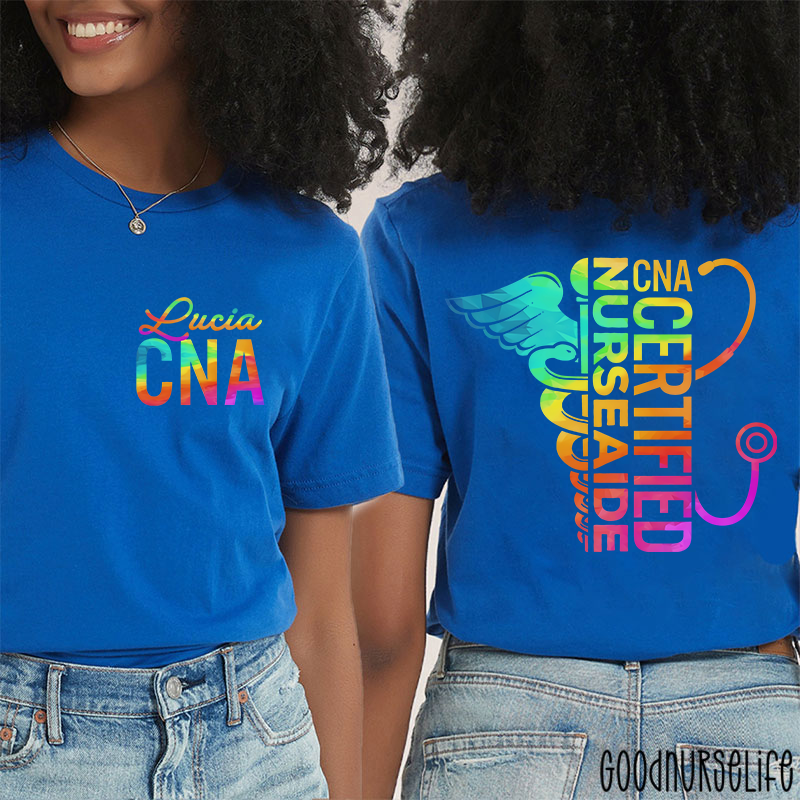 Personalized Name Certified Nurse Aide Nurse Two Sided T-Shirt