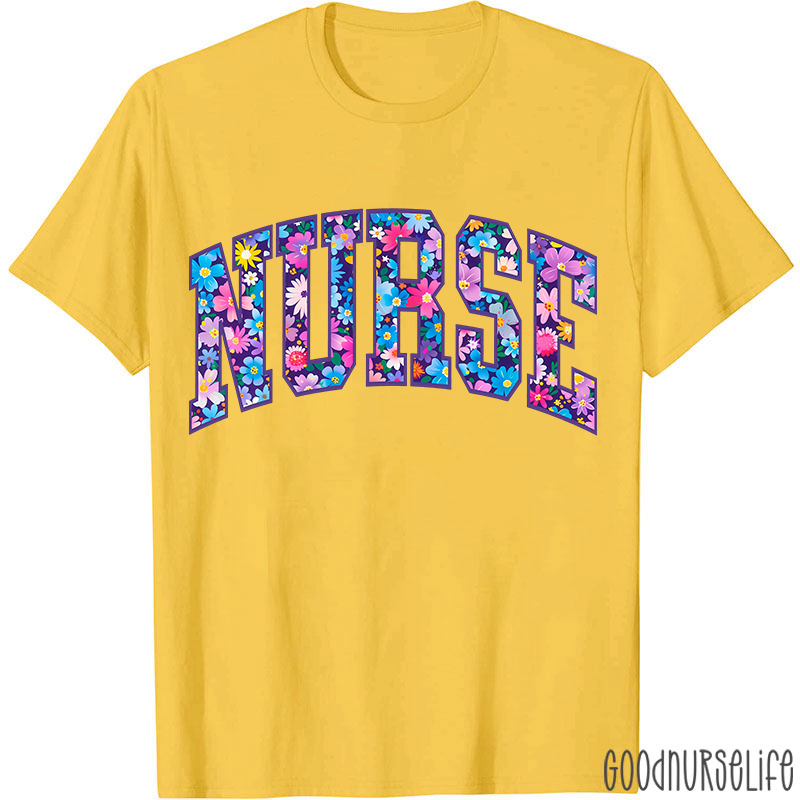 Flower Pattern Floral Nurse T-Shirt