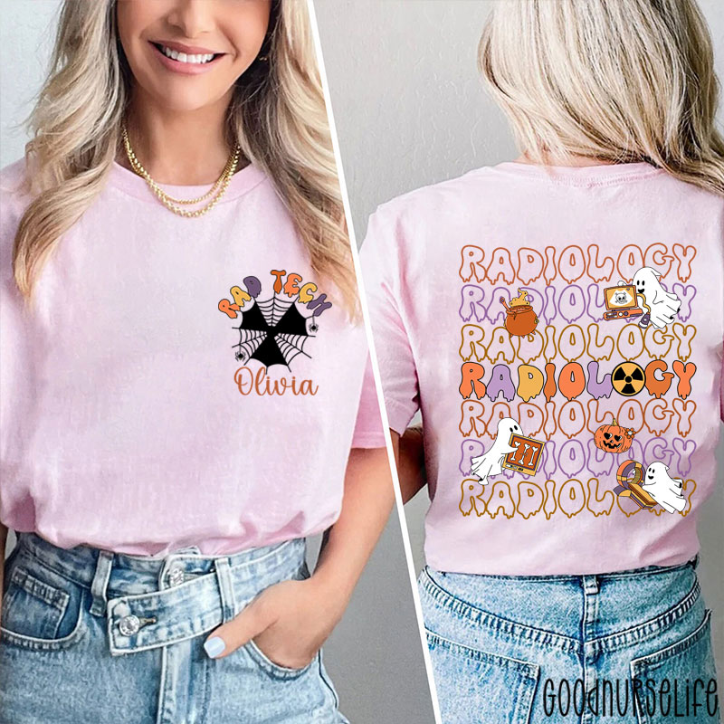 Personalized Halloween Spider Web Ghost Radiology Two Sided T-Shirt