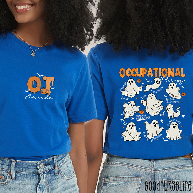 Personalized Halloween Themed Occupational Therapy Ghosts Two Sided T-Shirt