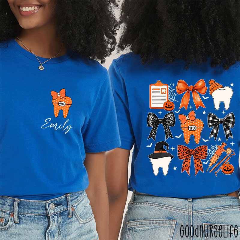 Personalized Halloween Bow Tie And Needle Two Sided T-Shirt