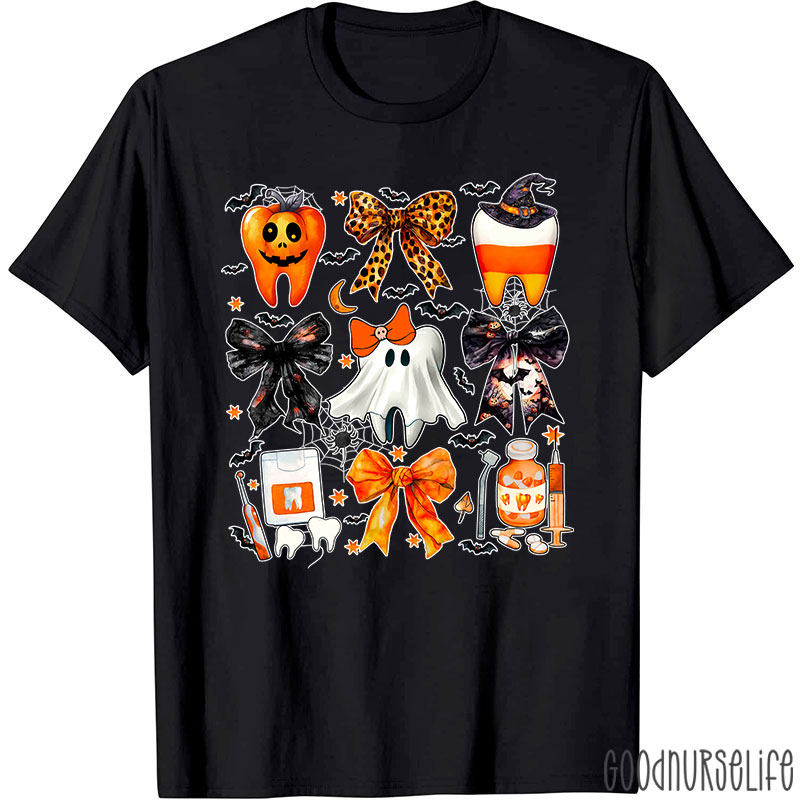 Halloween Spooky Tooth Dental And Bows T-Shirt