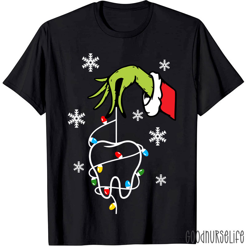 Santa Hand Holding A Tooth Take Care Of Your Teeth T-Shirt