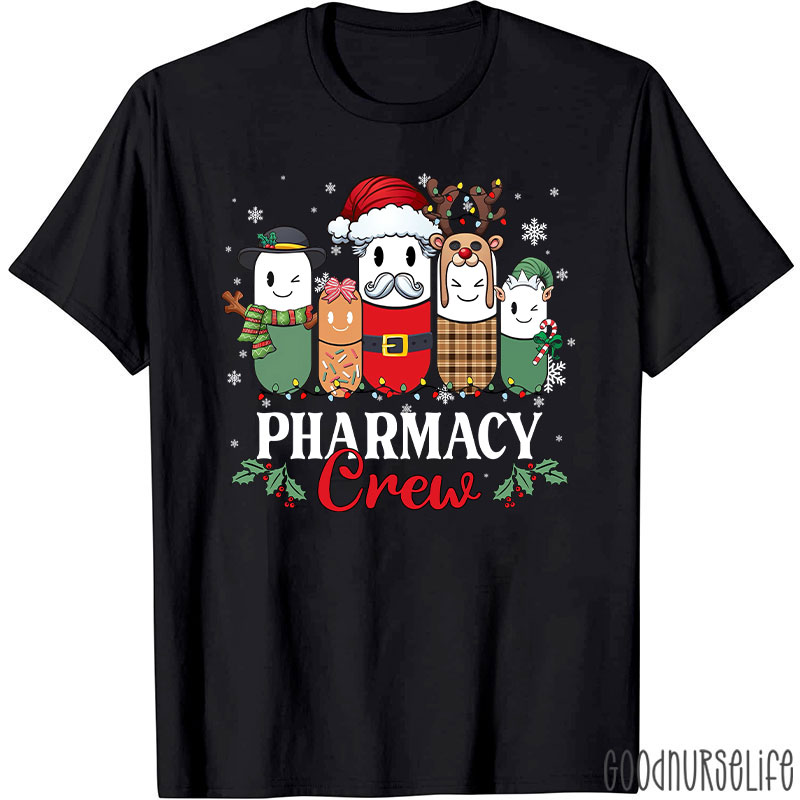 Christmas Pharmacy Crew Festive Pill Character T-Shirt