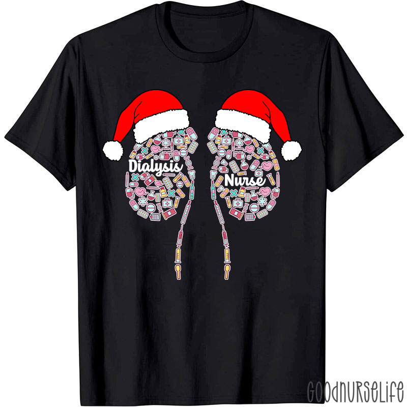 Kidney With Santa Hat Dialysis Nurse T-shirt