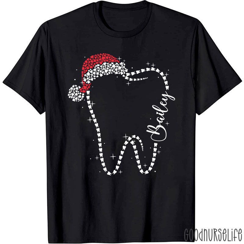 Personalized Festive Tooth Santa Hat T-Shirt