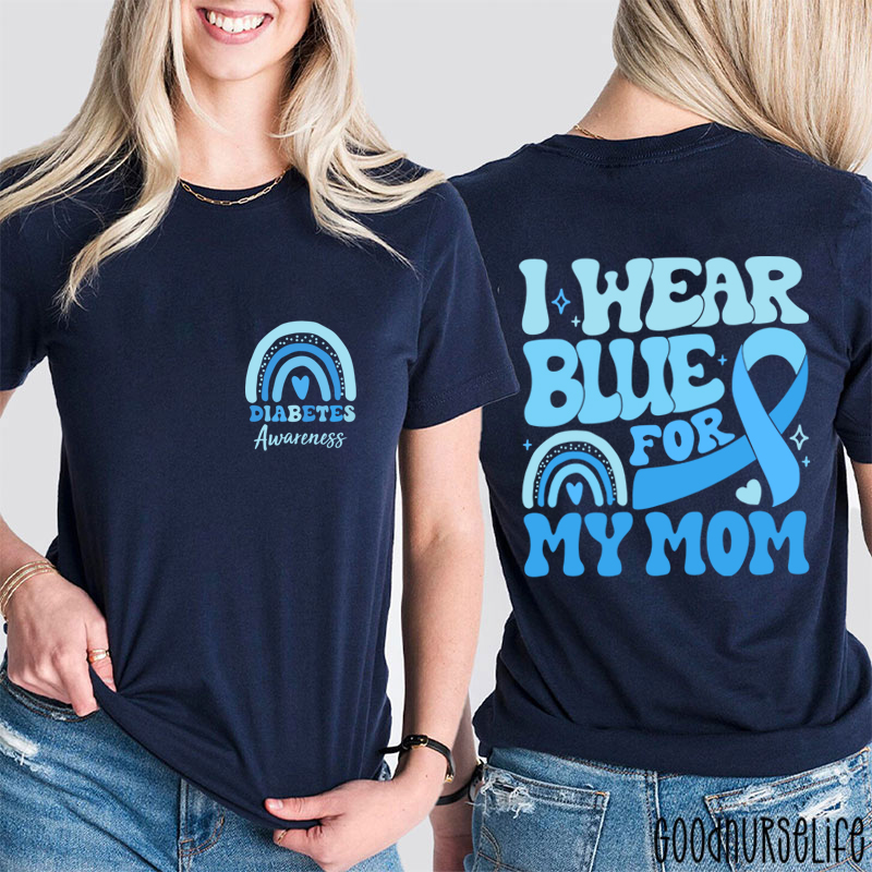 Personalized Diabetes Awareness Blue Rainbow Nurse Two Sided T-Shirt
