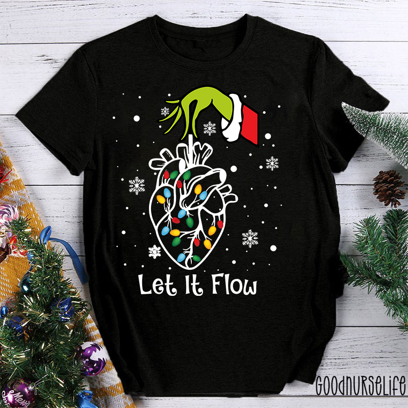 Cardiac Christmas Let It Flow Heart  Nurse T-Shirt