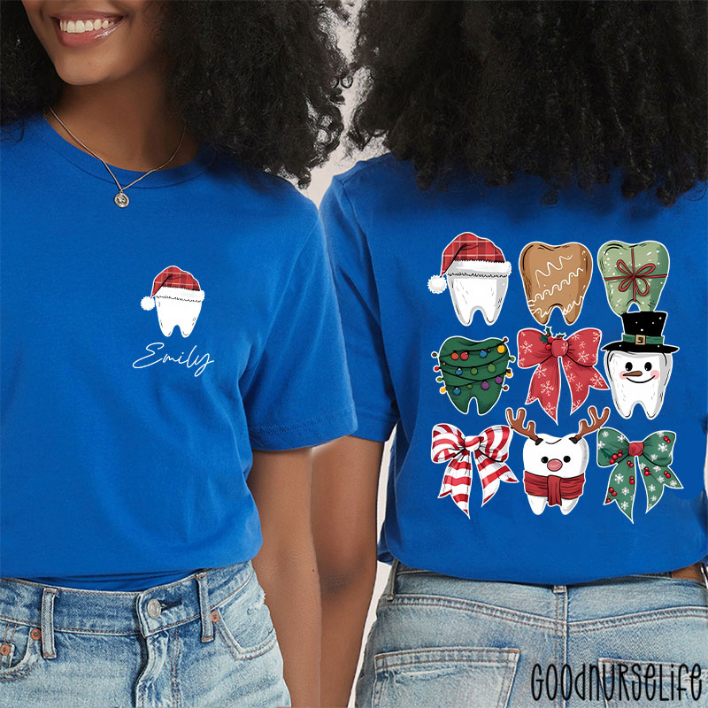 Personalized Christmas Dental Festive Tooth Nurse Two Sided T-Shirt
