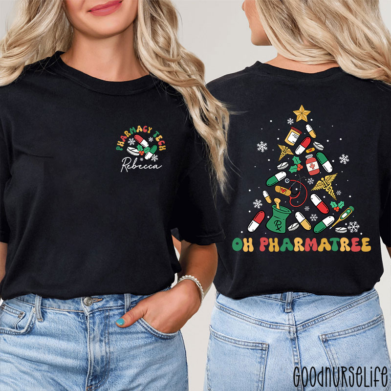 Personalized Oh Pharmatree Festive Medication Tree Two Sided T-Shirt