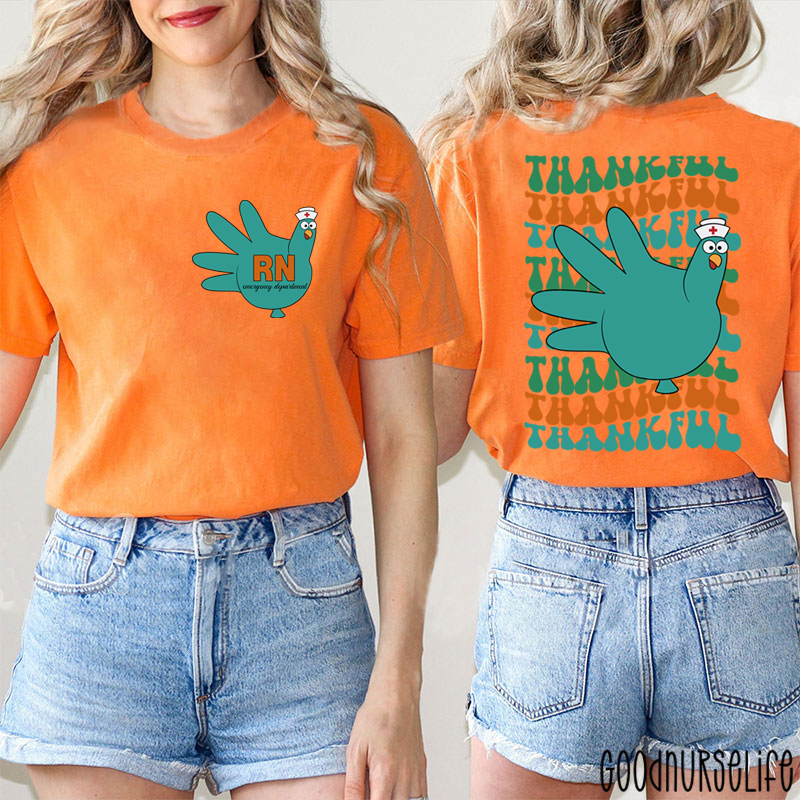 Personalized Thankful Nurse Turkey Nurse Two Sided T-Shirt