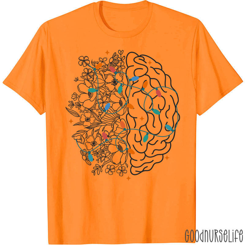 Christmas Lights Flowers And Brain Nurse T-shirt