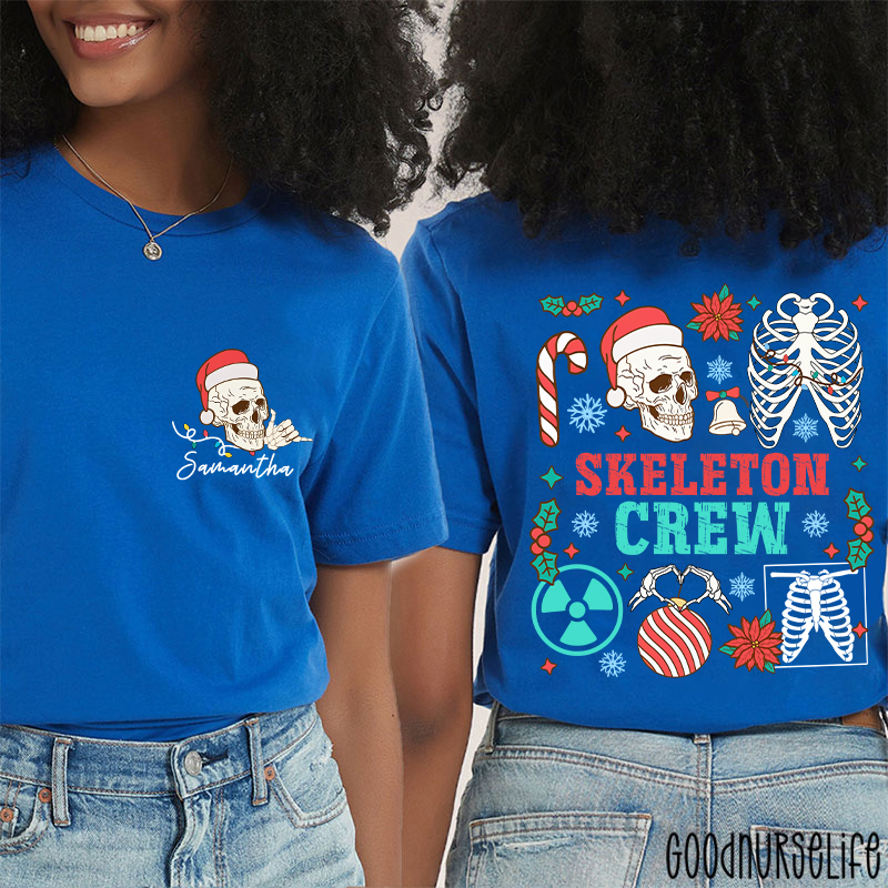 Personalized Name Skeleton Crew Radiology Two Sided T-Shirt