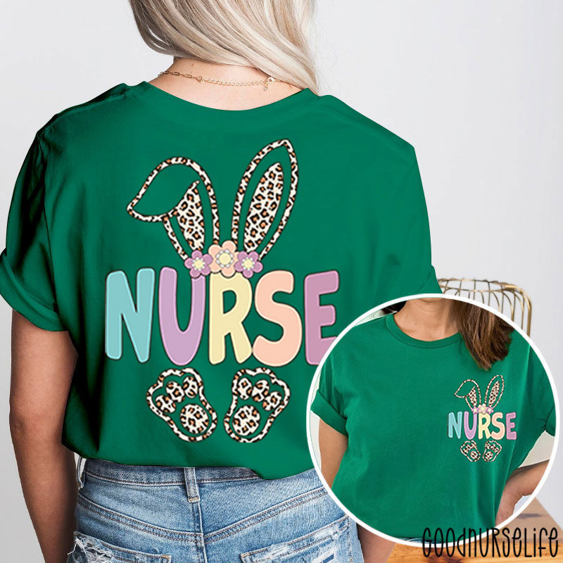Leopard Bunny Hoppy Easter Nurse Two Sided T-Shirt