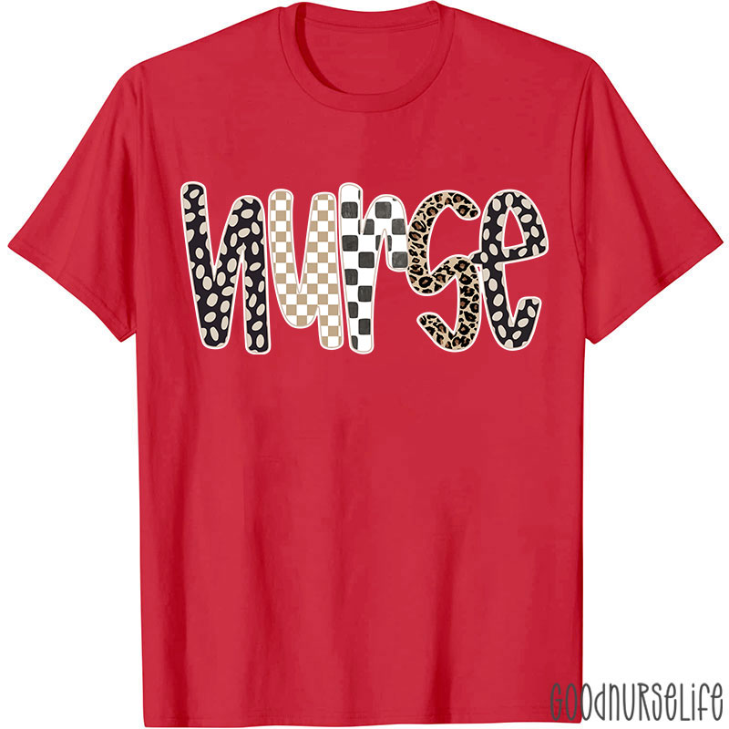 Retro Checkered And Leopard Nurse T-shirt