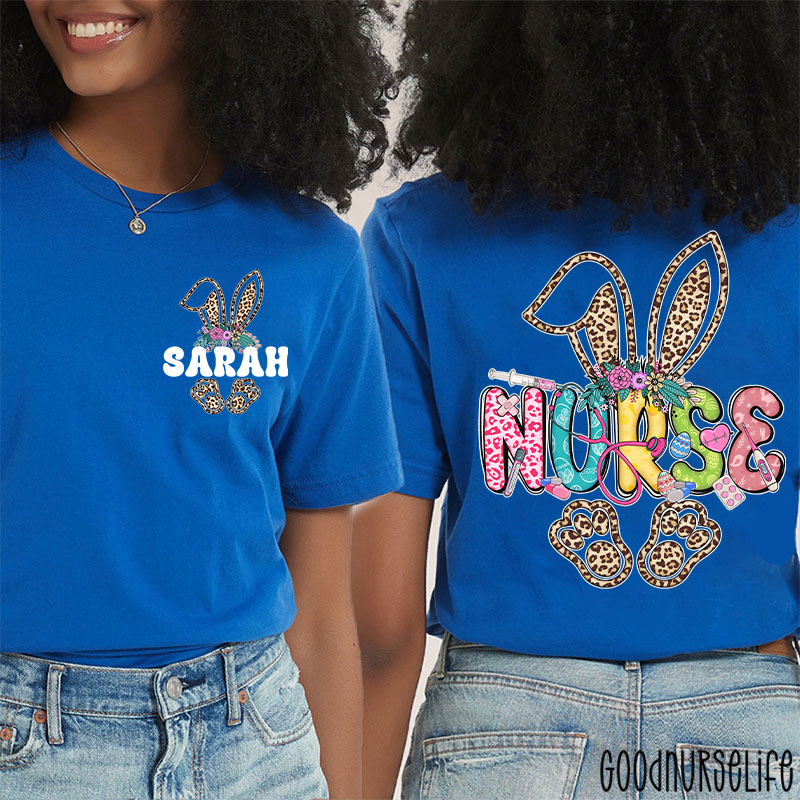 Personalized Easter Nurse Bunny Nurse Two Sided T-Shirt