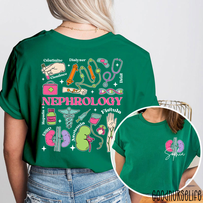 Personalized Name Nephrology Nurse Two Sided T-Shirt