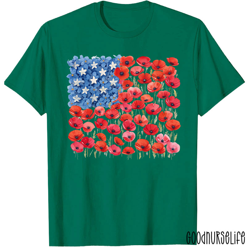Floral USA Flag 250th Anniversary Nurse T-Shirt