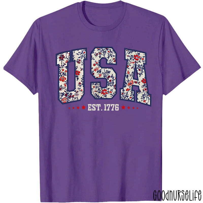 Retro Floral USA Nurse T-Shirt