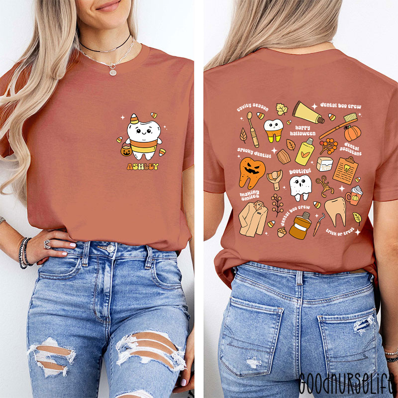 Personalized Halloween Spooky And Cute Dental Two Sided T-Shirt