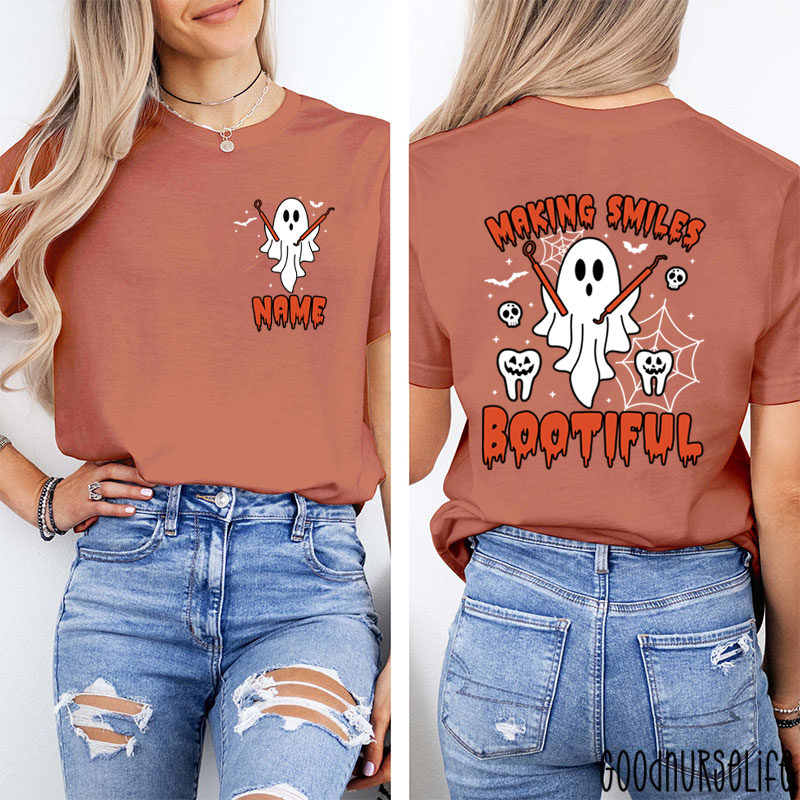Personalized Making Smiles Bootiful Halloween Dental Ghost Two Sided T-Shirt