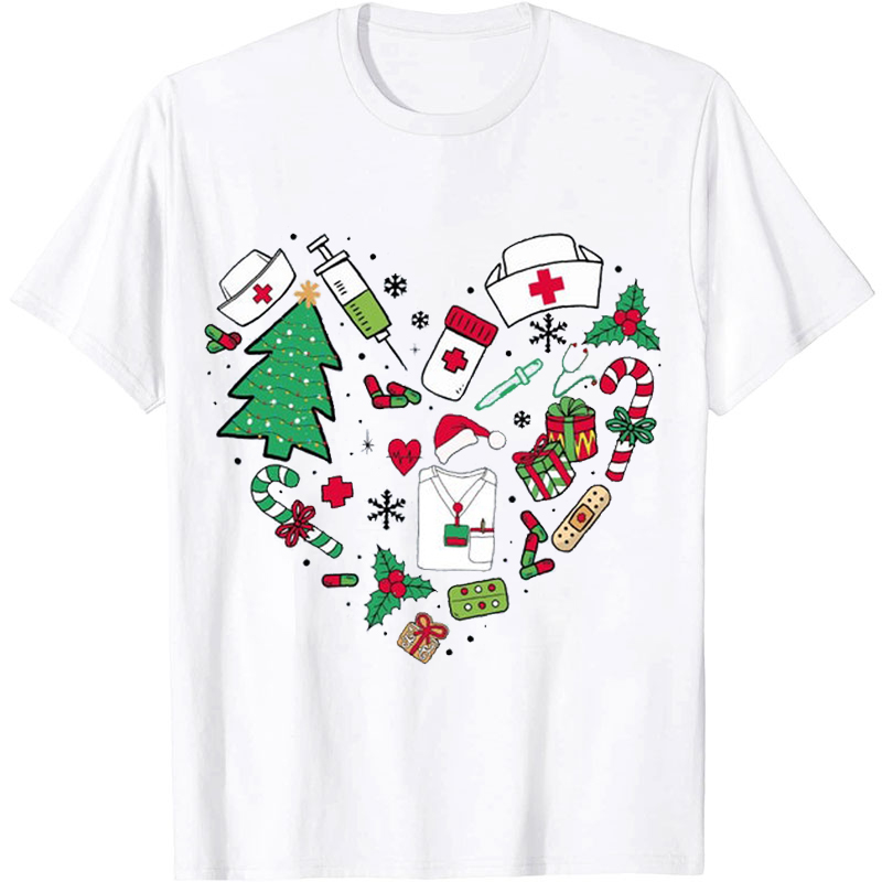 Heart Shaped Christmas Nurse T-Shirt