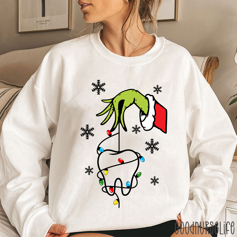 Santa Hand Holding A Tooth Take Care Of Your Teeth Sweatshirt