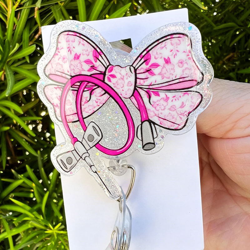 Floral Croquette Lab Bow Nurse Badge Reel