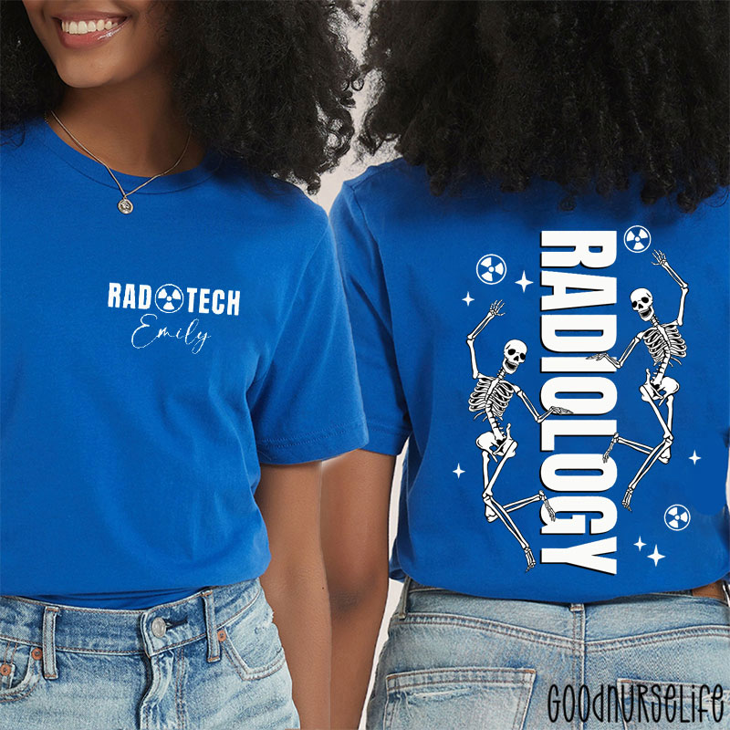 Personalized Spooky Radiology With Dancing Skeletons Two Sided T-Shirt