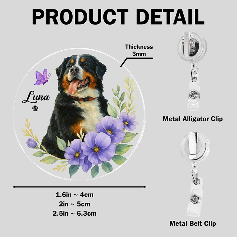 Personalized Pet Portrait Flowers Nurse Badge Reel