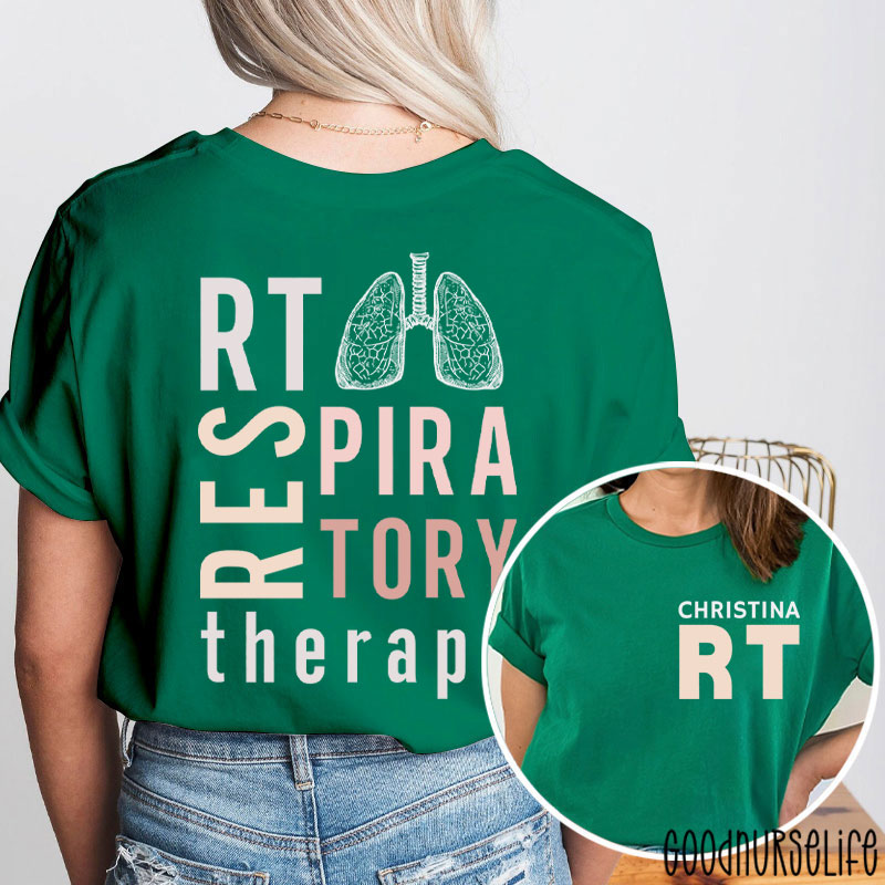 Personalized Name Respiratory Therapy Nurse Two Sided T-Shirt
