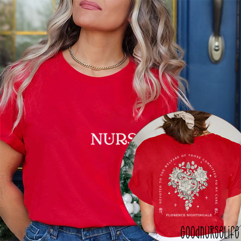 Devoted To The Welfare Of Those Committed To My Care Nurse Two Sided T-Shirt