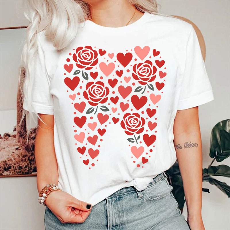 Valentine Rose Tooth Heart T-shirt