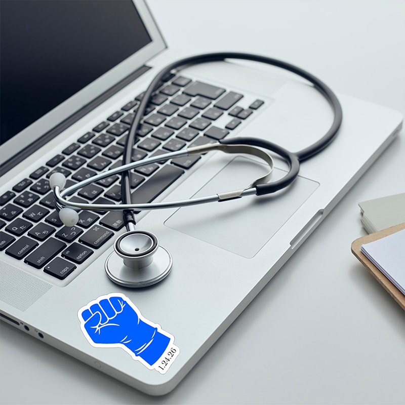 Blue Gloved Fist Nurse Stickers