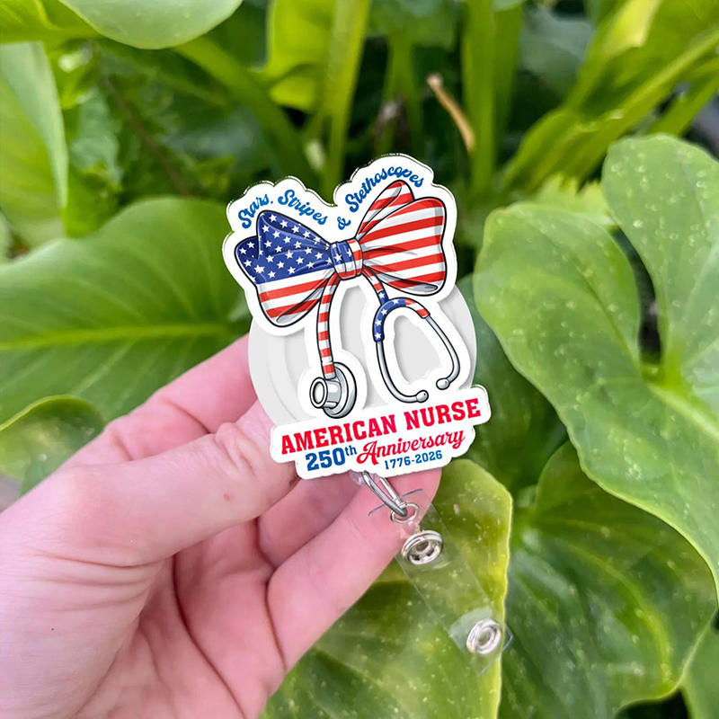 America 250th Anniversary Stethoscope Bow Nurse Badge Reel