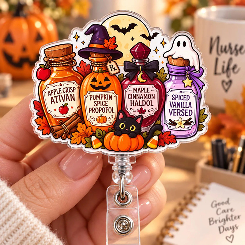 Anesthesia Potion Pumpkin Cat Badge Reel