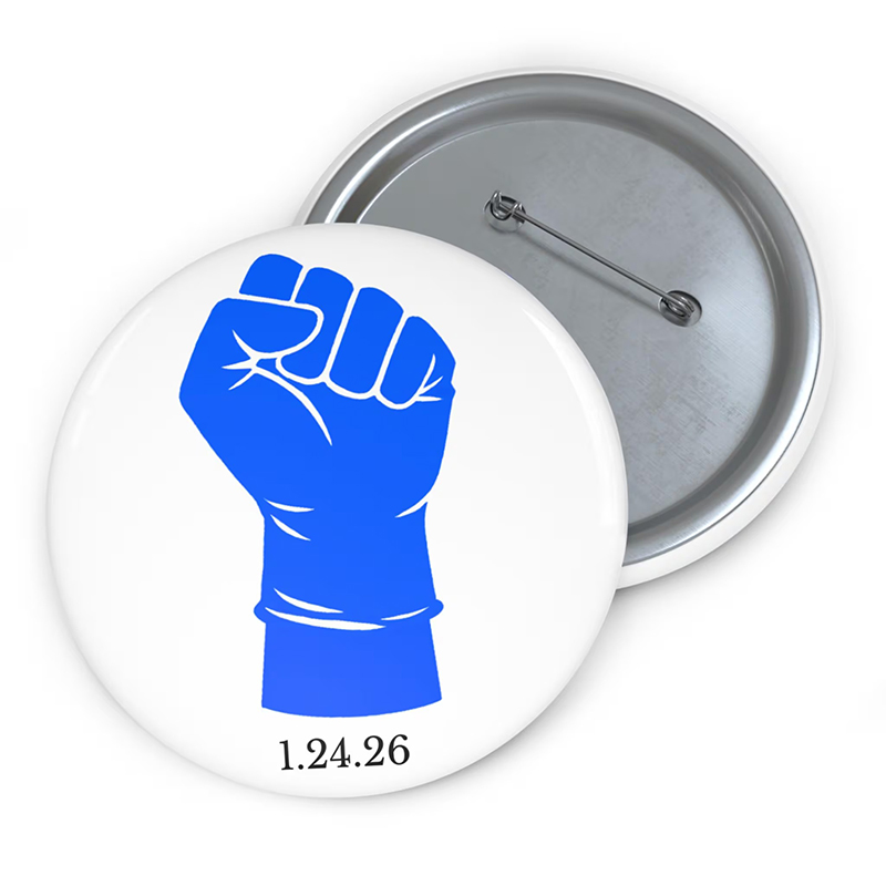 Blue Gloved Fist Nurse Pinback Button