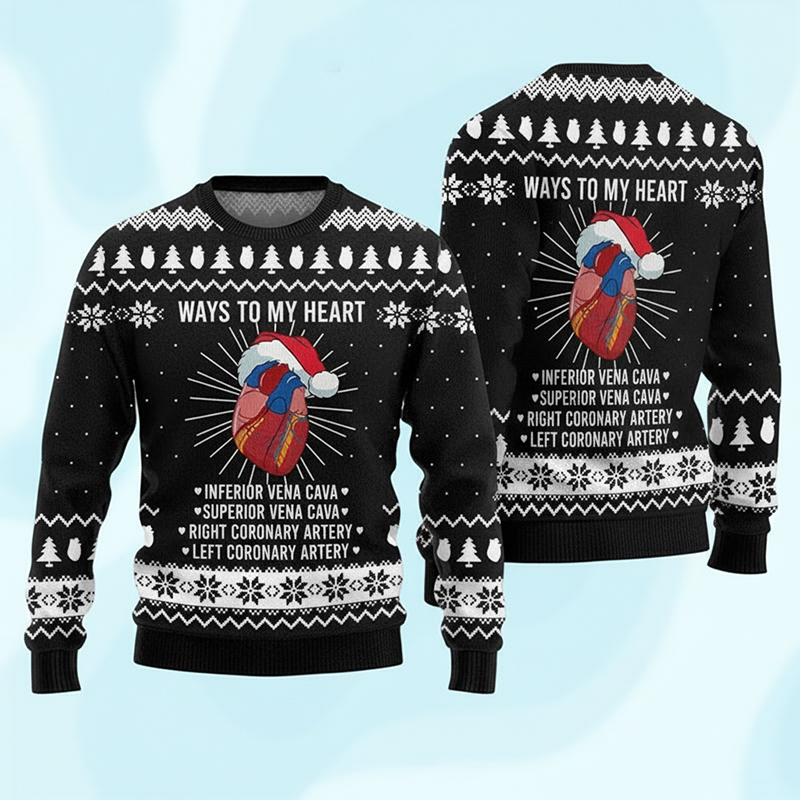 Way To My Heart Ugly Fluffy Christmas Sweater