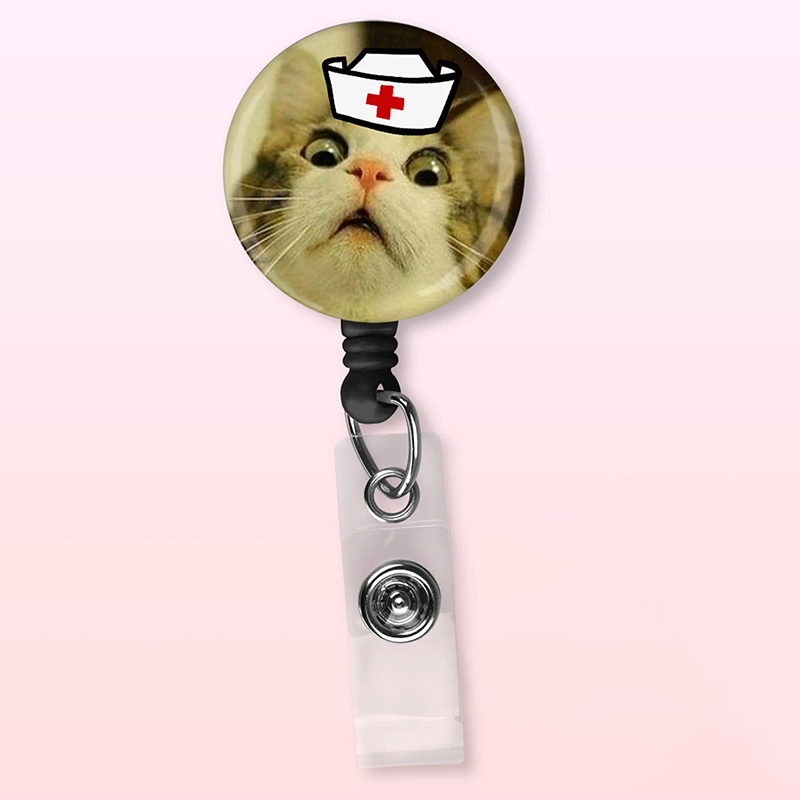 Cat Face Nurse Badge Reel