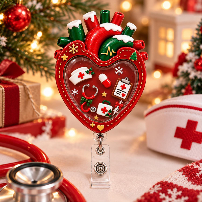 Christmas Heart Anatomy Shaker Badge Reel