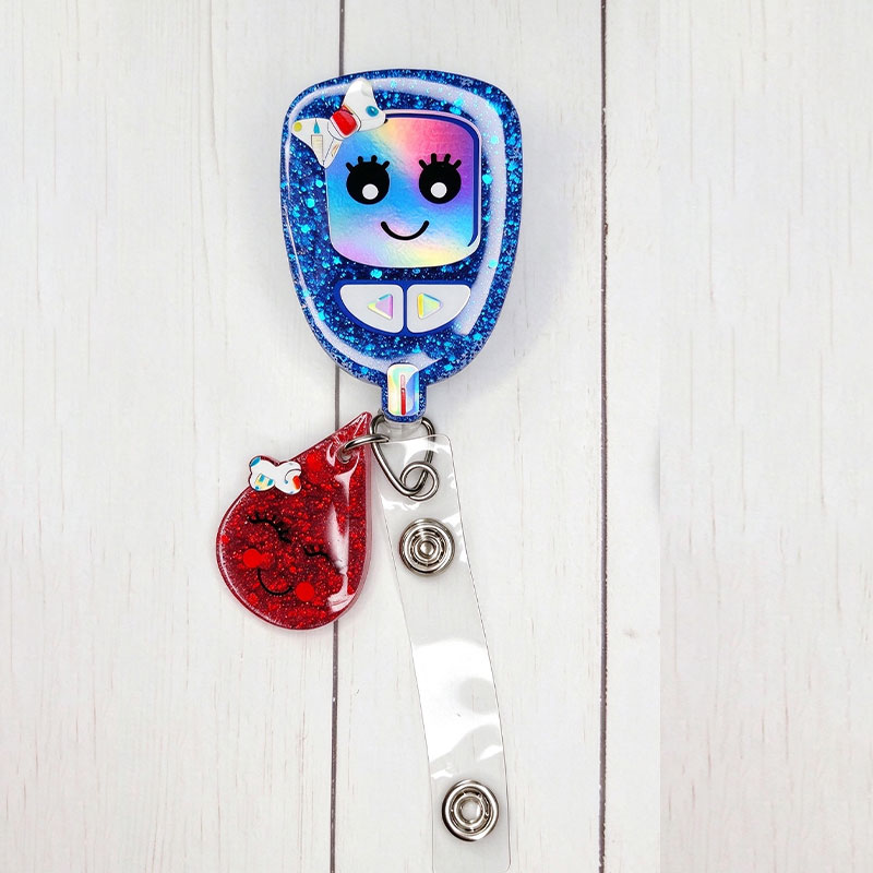 Cute Glucose Meter Blood Drop Badge Reel