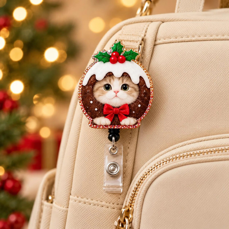 Personalized Festive Christmas Kitty Badge Reel