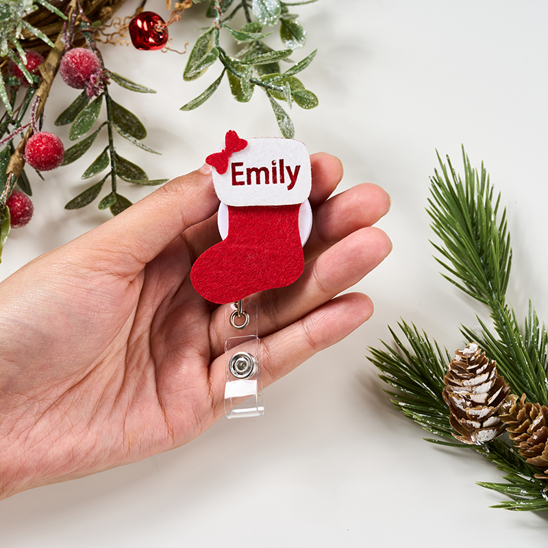 Personalized Name Bow Christmas Stockings Nurse Badge Reel