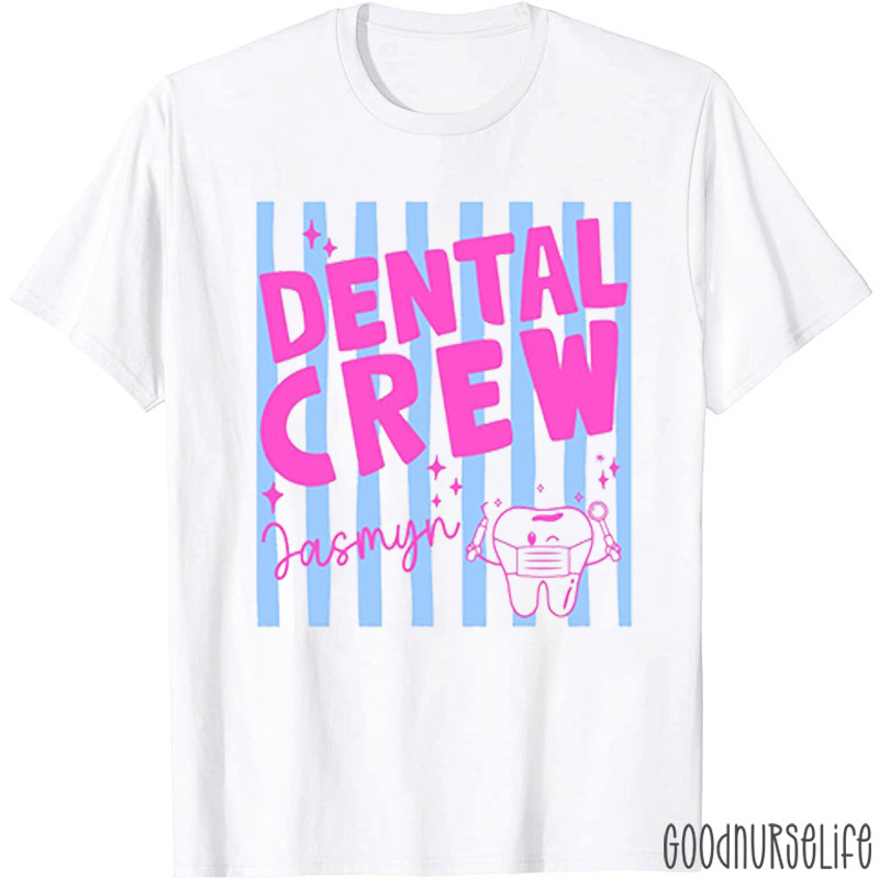 Personalized Dental Crew Vertical Stripe Tooth Nurse T-Shirt