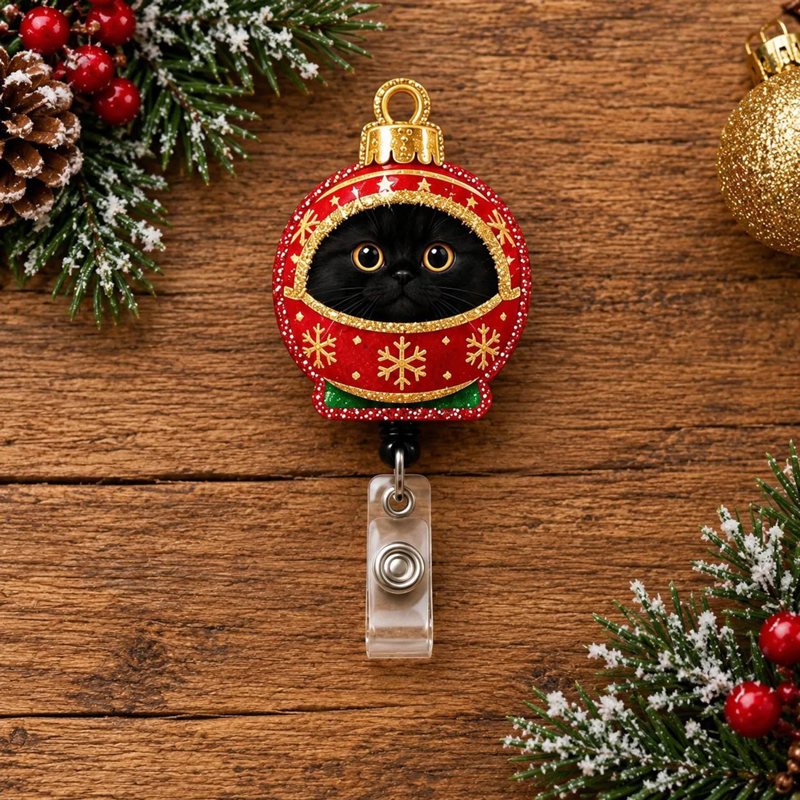 Personalized Festive Christmas Kitty Badge Reel
