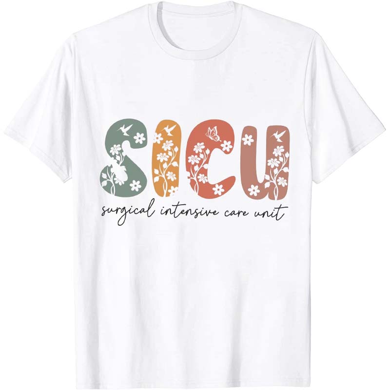 Floral SICU Nurse T-Shirt